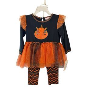 Little lass Halloween Unicorn pumpkin outfit 24 months girls new Adorable 2 piec